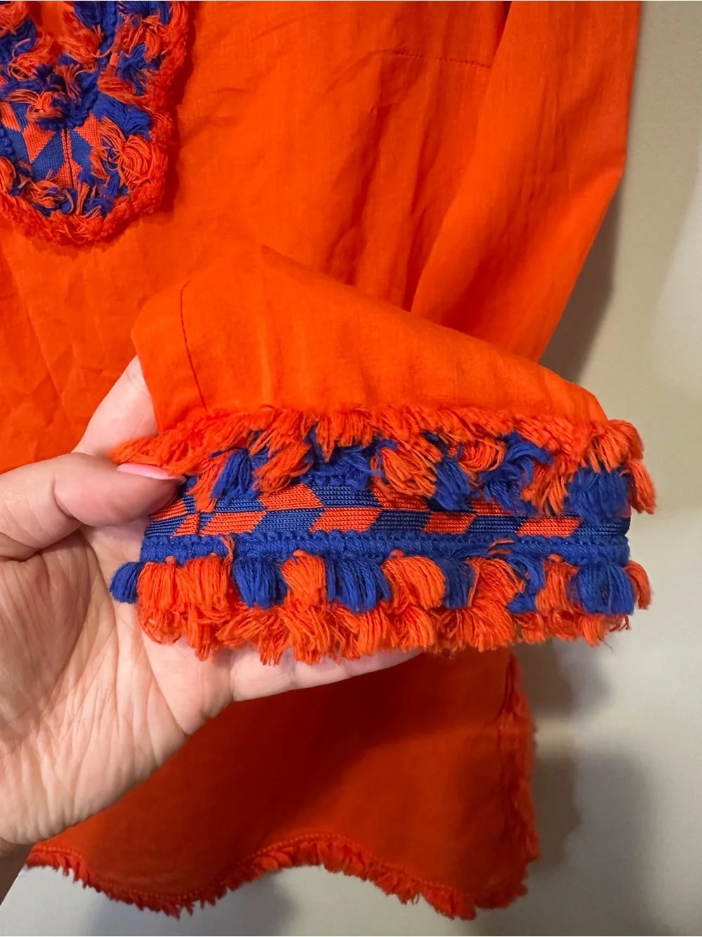 tory burch samba fringe tunic blouse size 0
